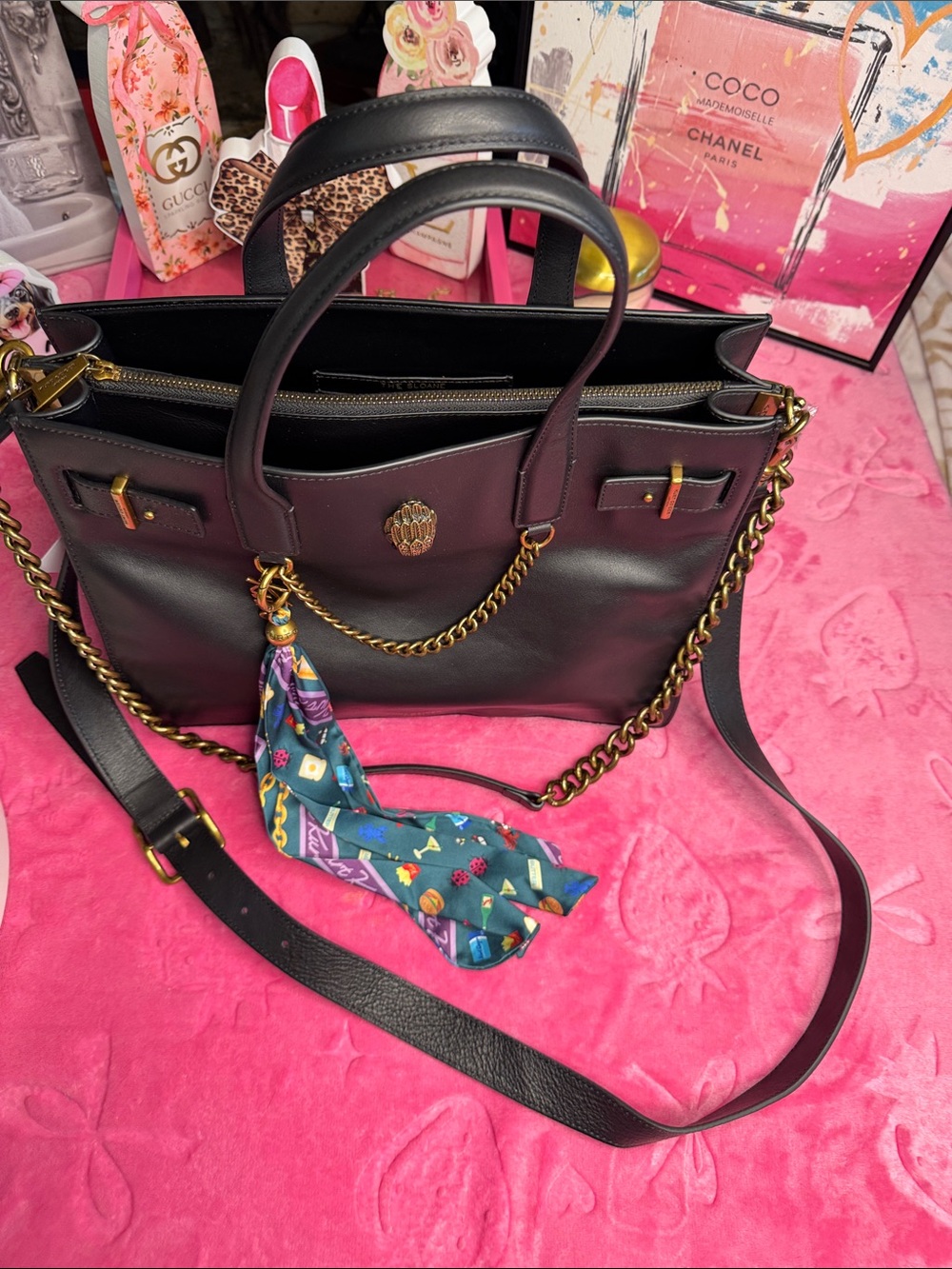 Kurt Geiger "The Sloane" large 3-way Black Tote NWT 13.5"L x 10.5"H x 5"D - Picture 7 of 17